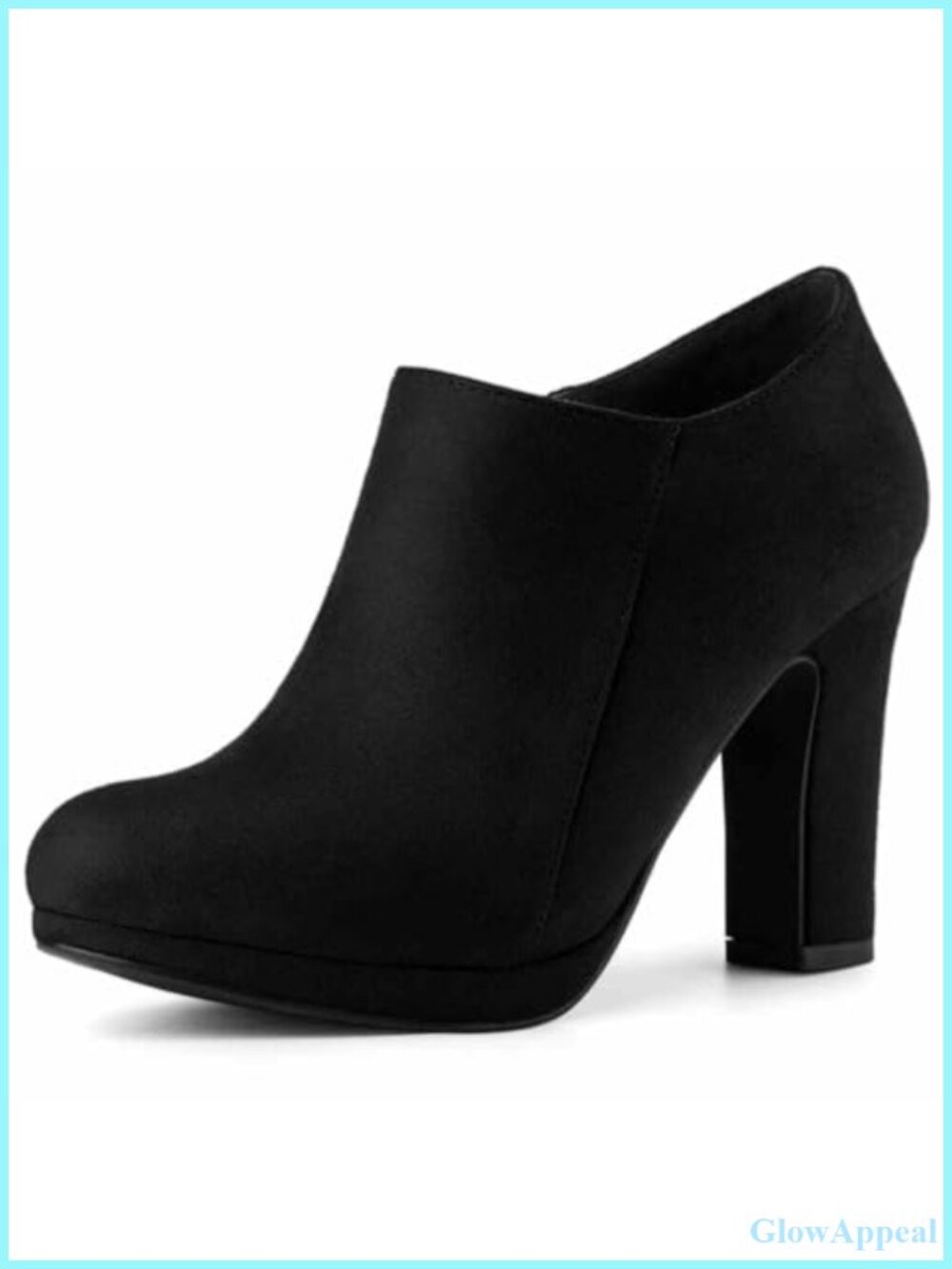 Faux Suede Platform Ankle Booties Chunky Block Heel Round Toe Side Zip